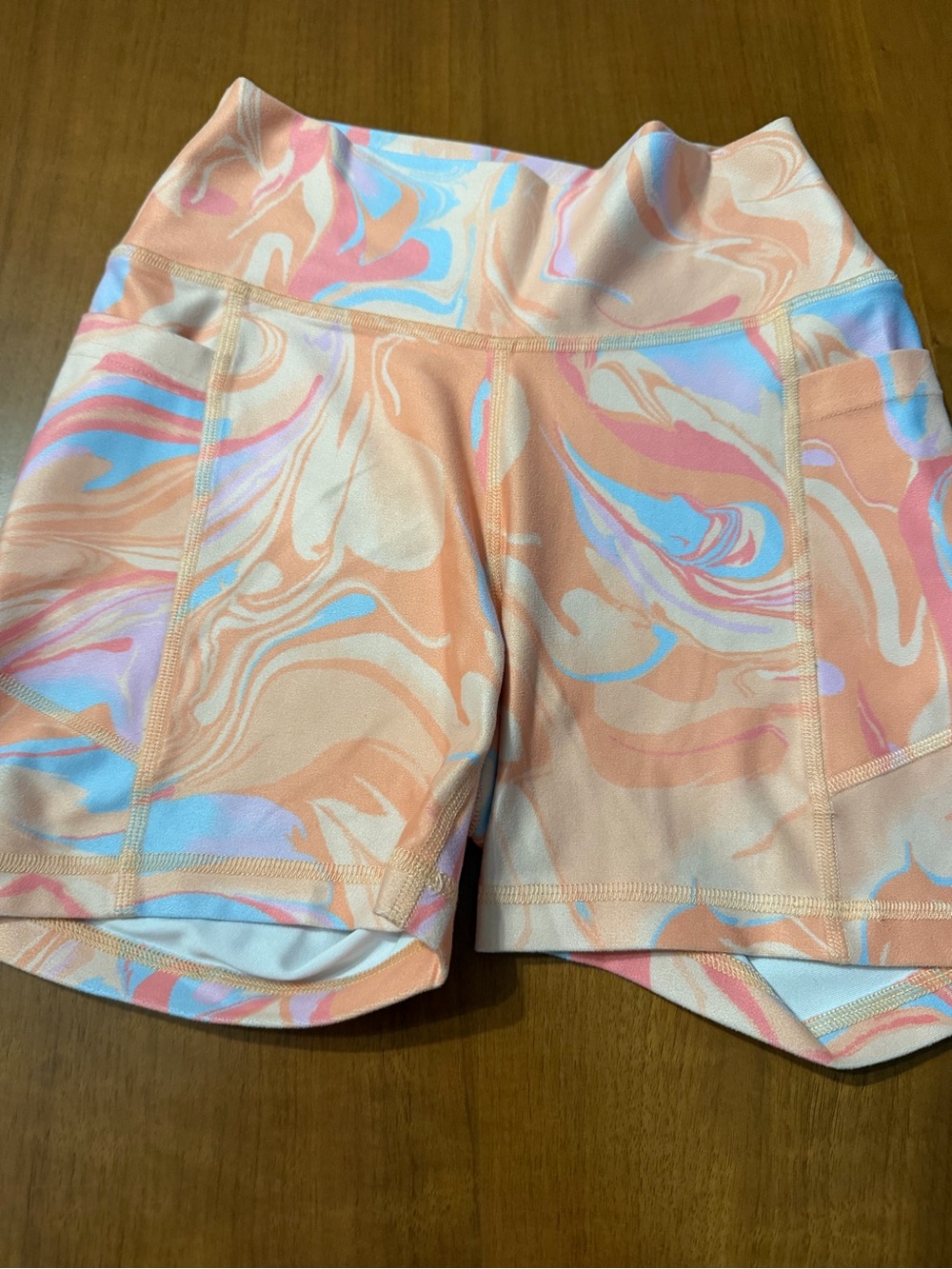 Gilly Hicks Peach Marble High-Waist Biker Shorts with Pastel Accents